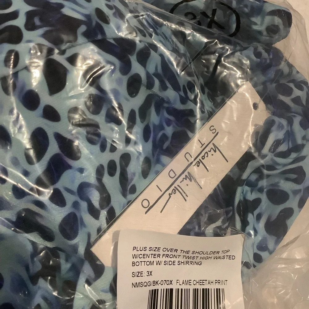 Nicole Miller 22/24W (3X) 2-Piece High Rise Blue Leopard Bikini (SW75.16)